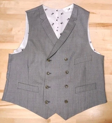 Chaleco de lana Indochino de doble pecho gris ojo de pájaro calavera huesos cruzados para hombre 38 Foto 1 de 4