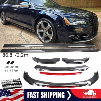 Carbon Style Red Front Bumper Lower Lip+86.6"Side Skirts For 2014 Audi S8 Foto 1 de 4