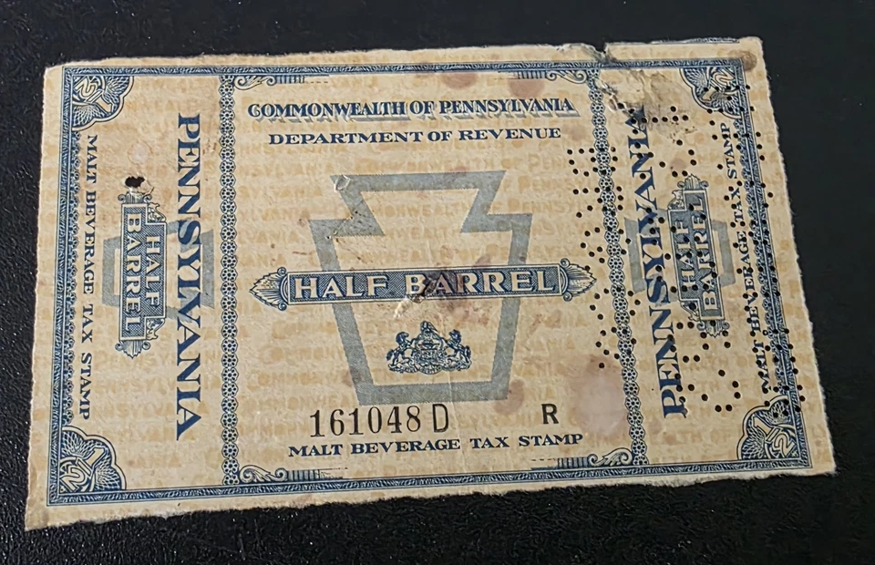 Pennsylvania Half Barrel Malt Beverage (Beer) Tax Stamp Used - Scarce Item! - Image 1 of 1