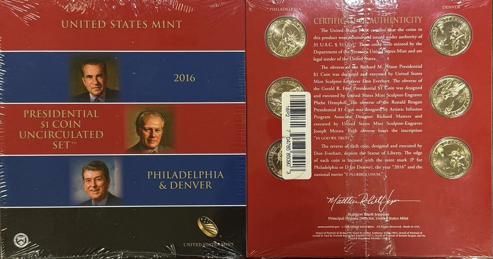 2016 Presidential Dollar Uncirculated 6 Coin Set US Mint Packaging Sealed P D - Image 1 of 1