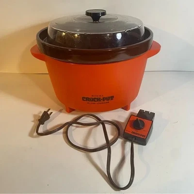 Vintage Rival Orange Crock Pot Slow Cooker Server 5 Quart w/ Stoneware Crock - Image 1 of 4