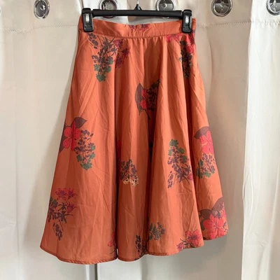 Modcloth Flare Floral Skirt Small Rustic Fairy Satiny Midi Peasant Boho 18808 - Image 1 of 4