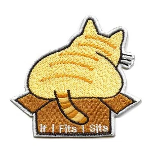 If I Fits I Sits Patch Cat In Box Embroidered Iron On - Picture 1 of 2