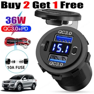 12V QC3.0 Doble USB Coche Cargador Rápido Enchufe Toma de Alimentación LED Voltímetro Impermeable - Imagen 1 de 14