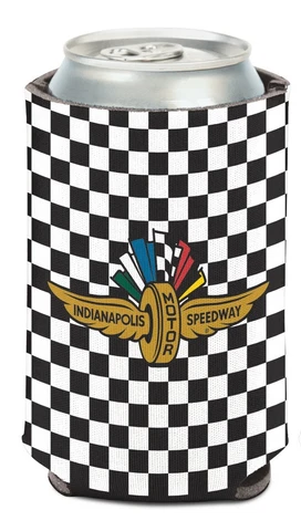 Indianapolis Motor Speedway Wings Wheel & Flags Logo Checkered Can Cooler Coozie Cover