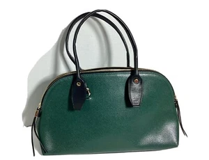 Innue Green Black Leather Satchel Handbag Womens Black Trim Gold Plated Logo - Picture 1 of 7