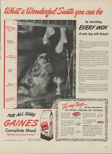 1945 Gaines Dog Meal Food Christmas Fireplace Cocker Spaniel Dog Print Ad - Picture 1 of 1