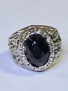 HS Silver tone Class Ring Charm Glass Imitation Gumball 1990 Black NOS Vintage - Picture 1 of 8