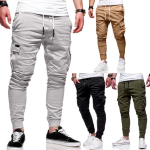 Man's Long Joggers Pants Sweatpants Cargo Combat Loose Baggy Workout Trousers - Picture 1 of 20
