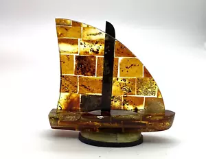 Amber Figurine Yacht Sailboat Desk Ornament Baltic Real Amber - Picture 1 of 17