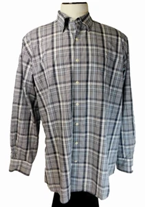 Peter Millar Mens XL Long Sleeve Button Down Plaid Gray Black Shirt Pleated Back - Picture 1 of 6