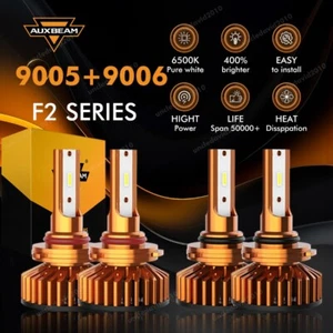 AUXBEAM 9005 9006 LED Headlight Bulbs High Low Beam Bright White 20000LM 6500K - Picture 1 of 15