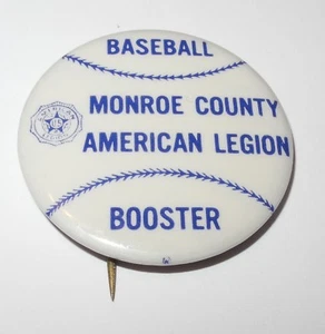 1960's Baseball Pin Monroe County American Legion Little League Booster Pinback - Picture 1 of 2