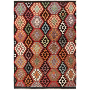 Atractiva alfombra de habitaciones hecha a mano Kilim área geométrica Kilim alfombra 5'9"x8'1" ft W29797 - Imagen 1 de 8