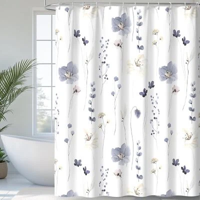 Watercolor Floral Shower Curtain, Flowers Print Minimalist Bathroom Curtain - Image 1 of 4