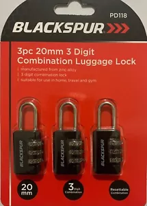 3 X Combination Luggage Lock 3 Digit Combination padlock 20 mm Gym Travel Locker - Picture 1 of 4