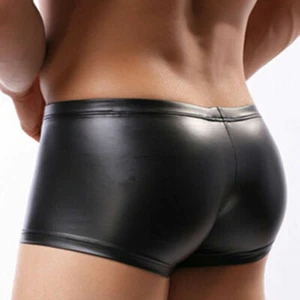 Men Boxer Briefs Shorts Underwear Trunks Sexy Wet-Look Panties Faux Leather - Picture 1 of 16