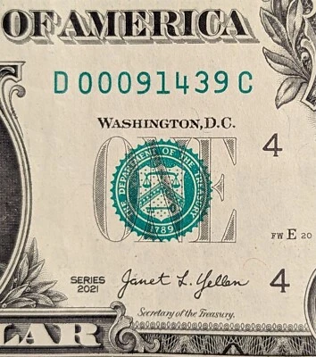 2021 $1 bill fancy serial, historic WWII date note 091439 Sept 14, 1939 Sikorsky - Image 1 of 3