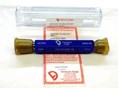 M & J TOOLING LLC NEW 5/8 18 UNJF 3B VERMONT THREAD PLUG GAGE .625 GO NO GO P.D.'S = .5889 & .5934