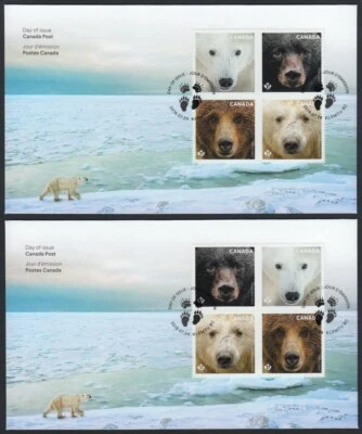 BEARS = Two Official FDCs = TYPE I & 2 = Grizzly, Polar, Black Canada 2019 New - Image 1 of 3