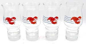 Vintage Libbey Red Lobster Hurricane Drinking Glasses Red Blue Wave Ad Promo Set - Picture 1 of 3