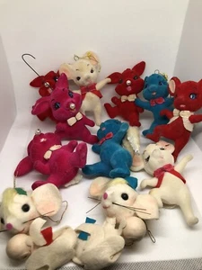Vintage MCM Japan Flocked Felt Dancing Animals Christmas Ornaments-Lot 11 - Picture 1 of 24
