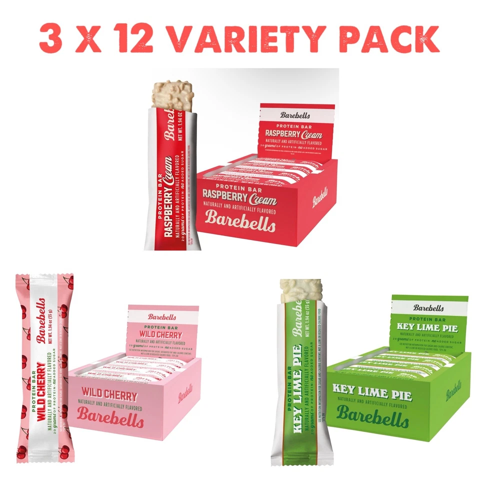 (Paquete de 3) Mezcla Variedad Barebells, 20g Proteína Clave Lima, Frambuesa y Cereza 36 CT Foto 1 de 1