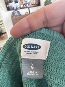 Old Navy Damen grün Blumen Sommer gesmoktes ärmelloses Midikleid Gr. L - Bild 1 von 8