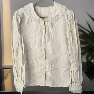 Herman Geist viktorianisches Leinen-Blusenhemd elfenbeinfarben mit Spitze Größe 8 - Bild 1 von 15