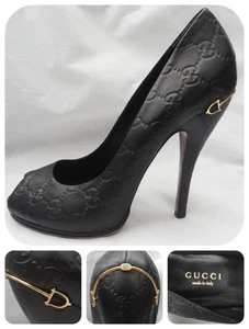 GUCCI GG Logo Guccisima Monogram Pumps Peep Toe 39,5/9 US, Horsebit Heel ITALY - Bild 1 von 14