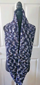 Crocheted Chunky Blue Multicolor Infinity Scarf Length 34" Width 8 " - Picture 1 of 5