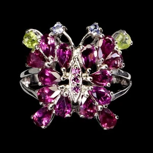 925 Sterling Silver Ring Pear Rhodolite Peridot Gemstone Jewelry Size 9 - Picture 1 of 13