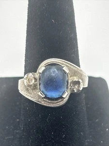 Vintage Sterlingsilber blau Kunst Glas Cabochon Ring Größe 7 - Bild 1 von 5