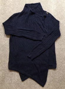 Ralph Lauren Sport Strickjacke mit Zopfmuster Damen groß blau Schal - Bild 1 von 11