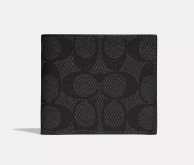 Coach Men's Charcoal/Black Signature Canvas ID Billfold Wallet (66551) - NWT - Image 1 of 4