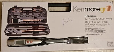 Kenmore Grill 17 Pc BBQ Set With Digital Temp Fork Molded Hard Case New In Box - Image 1 of 4