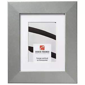 Craig Frames Bauhaus 200, 2" Wide Brushed Silver Picture Frame With a Single Mat - Picture 1 of 9