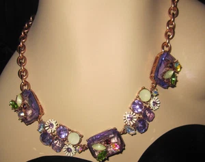 BETSEY JOHNSON SPRING FLING PURPLE FLOWERS WITH COPPER COLORED NECKLACE - Picture 1 of 4