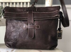 FRYE Artisan Brown Leather Small Fold Over Crossbody Messenger Bag $298 EUC!
