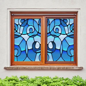 3D Blue Glass P285 Window Film Print Sticker Cling Stained Glass UV Block Sunday - Picture 1 of 11