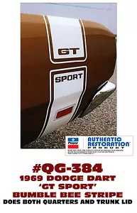 QG-384 1969 DODGE DART - GT SPORT BUMBLE BEE STRIPE - GT SPORT RECORT - LICENCIADO - Imagen 1 de 1