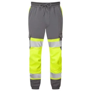 Leo Hawkridge recycled stretch high visibility yellow/grey jog pants #JT01 - Picture 1 of 4