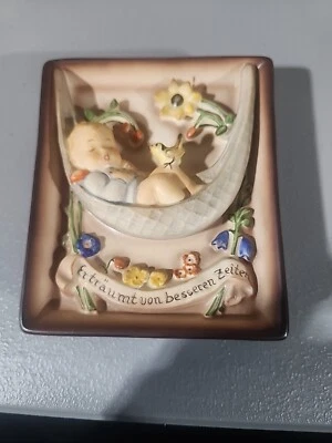 Sleeping Baby Plaque Lullaby Swaying in Tree Bird and Flowers Hummel Signed  - Image 1 of 3
