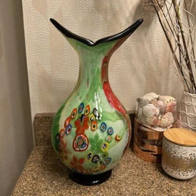 Millefiori Art Glass Vase Statement 14 1/2" Tall Multi Color Read - Image 1 of 4