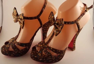 Betsey Johnson Brown Floral Strappy Braided Bow Tie Platform Heels Sz 6 - Picture 1 of 9