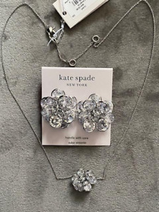 NWT Kate Spade JEWELED ROSETTE Silver Plated Brass CZ Crystals Pendant NECKLACE
