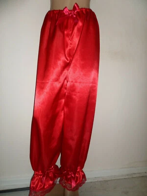 KIMBERLYSECRET RED SATIN RED LACE BOWS LONG BLOOMERS 30-46 WAIST