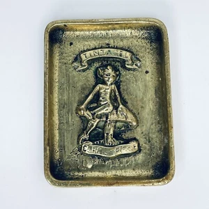 Antique Cornish Pixie Trinket Dish Ashtray Square Plate Tray Solid Brass 7x5 cm - Picture 1 of 16
