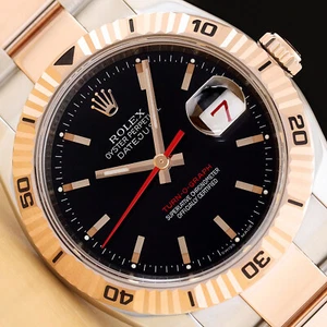 ROLEX DATEJUST 116261 TURN-O-GRAPH BLACK DIAL 18K ROSE GOLD STEEL 36MM WATCH - Picture 1 of 11