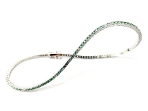 Bracciale Modello Tennis Oro bianco Smeraldi e Diamanti 18kt-750 Made In Italy - Foto 1 di 11